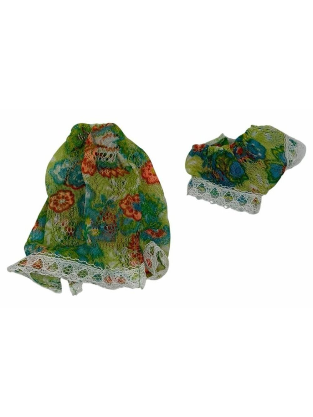 Vintage 1970s Marx Sindy Vanity Set Half Slip & Panties Blue Green Floral Lace